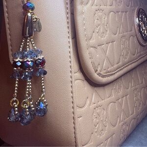 Artisan Handmade Tassel Purse Bag Charm, Faceted Crystal Beads Red, Blue, Gold